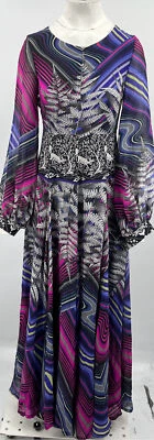 Maxi Vestido Matthew Williamson ALTERADO Multicolor Estampado Abstracto Manga Larga talla 12 Foto 1 de 4