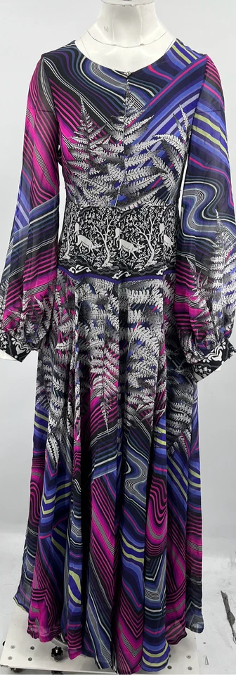 Maxi Vestido Matthew Williamson ALTERADO Multicolor Estampado Abstracto Manga Larga talla 12 Foto 1 de 4
