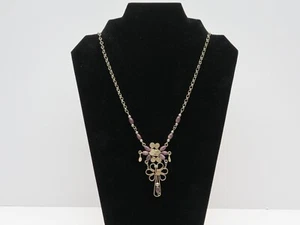 Collana Fiore Peruviano Viola Perline Alpaca Catena Argento - Foto 1 di 4