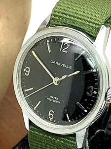Reloj Caravelle Bulova Militar Vintage Para Hombre Cuerda Manual Esfera Negra 33mm Nylon - Imagen 1 de 12
