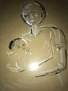 1955 - Jomoline Lubin - Portrait - Woman - Baby - Original - Art - Signed - Picture 1 of 6