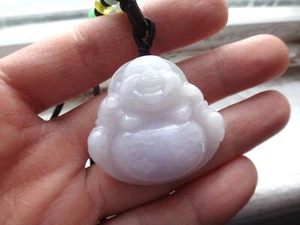 Natural Genuine A Jadeite Jade Icy Purple Lavender Happy Buddha Pendant - Picture 1 of 9