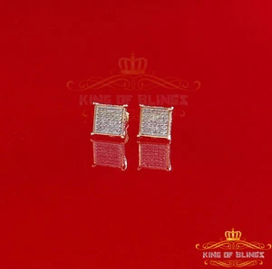 10K Real Yellow Gold with 0.25CT Real Diamond Men's/Women's stud Square Earrings - Picture 1 of 12