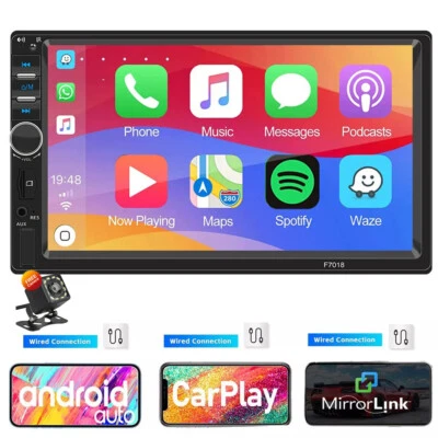 Double Din Apple Carplay Android Auto Car Stereo Radio Bluetooth 7" Touch Screen - Image 1 of 4