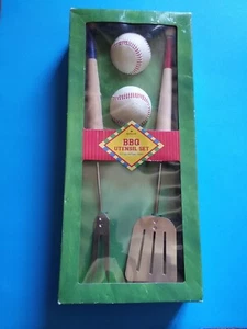 Baseball Themed Style BBQ Utensil Set W/Salt/Pepper Shakers Hallmark NIB COOL - Picture 1 of 9