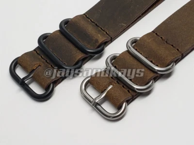 JaysAndKays® Vintage Style Leather Watch Strap Band in 3-Ring 4-Ring Black PVD - Image 1 of 3