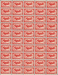 1958 - OVERLAND MAIL - #1120 Fault-Free Mint NH Sheet of 50 Postage Stamps - Picture 1 of 2