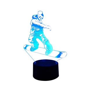 7 Color Changing 3D Snowboarding Night Light LED Desk Lamp Touch Room Decor Gift - Picture 1 of 11