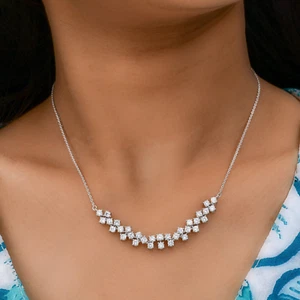 Collana oro bianco 14 kt ciondolo diamante tondo CVD coltivato in laboratorio 2,43 ct regalo gioielli - Foto 1 di 9