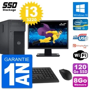 PC Tour Dell T1650 MT Ecran 22" Intel i3-3220 RAM 8Go SSD 120Go Windows 10 Wifi - Photo 1/9