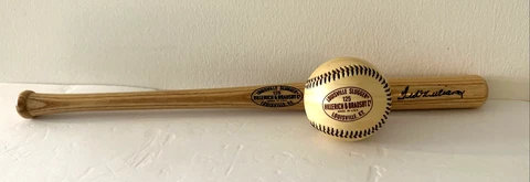 Louisville Slugger Hillerich & Bradsby Mini Baseball Bat & Rare Leather Baseball Cover