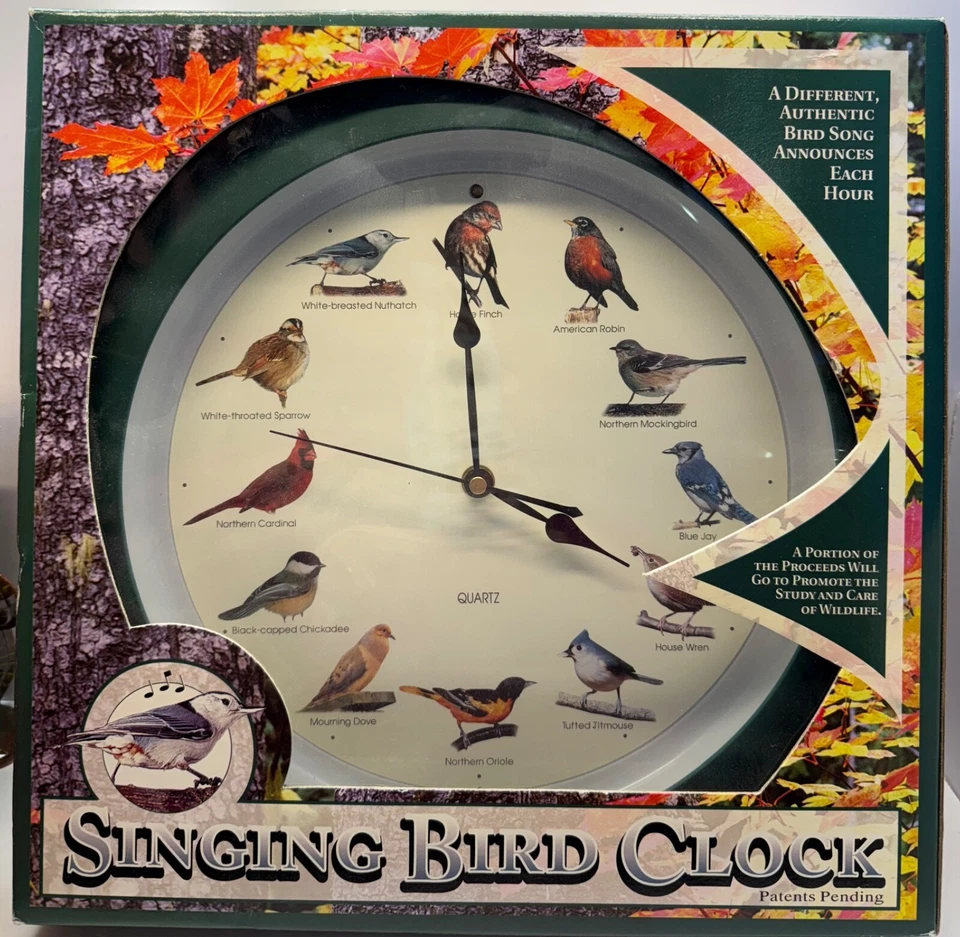 Vintage NOS 1997 Mark Feldstein 13" Green Singing Bird Wall Clock Item # DLB-023 - Image 1 of 1