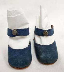 Vtg Blue Center Snap Doll Shoes Fuzzy Bottom Shirley Temple Alexander 2-1/8" - Picture 1 of 20
