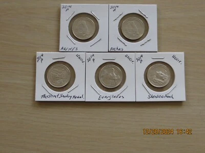5-2014 National Park Quarters 12P16-20 Uncirculated Quarters see list! 4-p, 1-d - Image 1 of 4