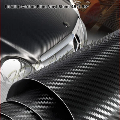 For Toyota 48" x 50" Black Carbon Fiber Vinyl Wrap Sheet Sticker Decal Roll Film Foto 1 de 4