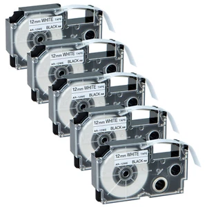 5 cintas de etiqueta negra sobre blanca de 12 mm para KL-C500 1500 750B 750BA 8200 - Imagen 1 de 12