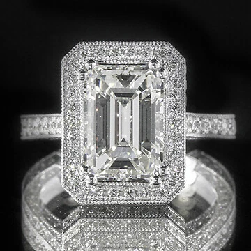 3.07ct GIA Emerald Pave Diamond Halo Engagement Ring 18K Gold F/VS2 (1152678156) - Image 1 of 3