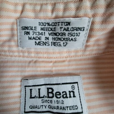 LL Bean Men's REG 17 Peach/White Striped  S/S Button Up 100% Cotton 50" CHEST - Image 1 of 4
