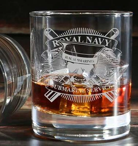 RN Royal Navy Submarine Service Engraved Whiskey Tumbler Glass 330ml - Picture 1 of 2