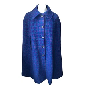 Vintage Size L Purple & Blue Welsh Wool Tapestry Coat Cape Mod Iconic Womens - Picture 1 of 12