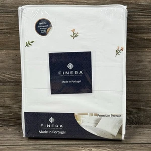 Finera 100% Cotton King Sheet Set Made In Portugal Serene Floral Embroidered - Picture 1 of 6