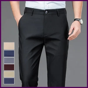Pantalone Uomo Elasticizzato Tinta Unita Nero Elegante Casual Uomo Pantalone Ufficio Asciugatura Rapida Tuta - Foto 1 di 28