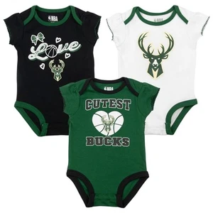 NBA Milwaukee Bucks Infant Girls' 3pk Bodysuit Set in Green, Black, White, 3-6M - Picture 1 of 5