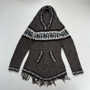Vintage Brown Yeti Fleece Aztec Llama Jumper Womens Size S Hooded Alpaca Sweater - Picture 1 of 6