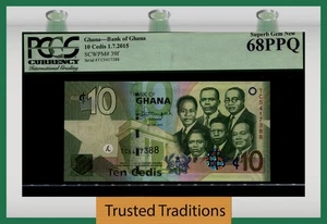 TT PK 39f 2015 GHANA 10 CEDIS PCGS 68 PPQ SUPERB GEM NEW NEAR-PERFECT - Picture 1 of 2