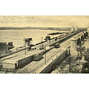 Cartolina prima veduta del vecchio West Bridge & Trolleys, Boston, MA. Z6 - Foto 1 di 2