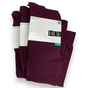 Women’s Hue Soft Flat Knit Knee High Socks Burgundy One Size Fits Most 3 Pair - Picture 1 of 3