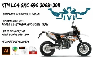 KTM LC4 SMC 690 2008-2011 template vector 1/1 real scale EPS PDF CDR format - Picture 1 of 2