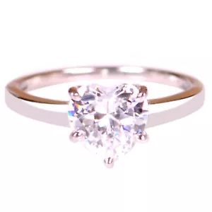 2.00 Carat D/VVS1 Heart Shape Women's Ring In Solid 14KT White Gold - Picture 1 of 6