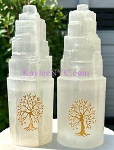 Wholesale Lot 2 Pcs 25cm Natural Selenite Satin Spar Tree Of Life Lamp Crystals - Picture 1 of 8