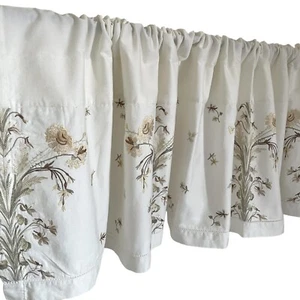 Raymond Waites Jardin Ivory Floral Embroidered Valance Lined 84 x 18 Cott/Sateen - Picture 1 of 12