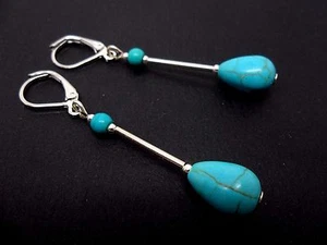 A PAIR OF TURQUOISE BLUE SILVER PLATED TEARDROP LEVERBACK HOOK EARRINGS. NEW. - Picture 1 of 1
