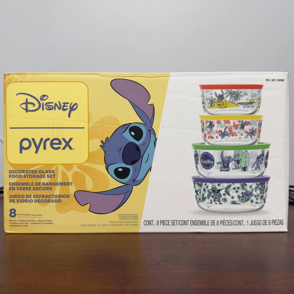 DISNEY STITCH Pyrex 8-Piece Decorated Glass Food Storage Set