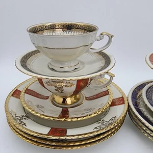 ♻️ Karlsruhe Tea Set and Salad Dessert Plates 14-Pc Set Gold Rim  - Picture 1 of 9