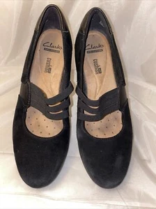 Clarks Collection Cushioned Low Wedge Mary Jane Flats Size 7M Black *N - Picture 1 of 8