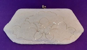 Vintage Beaded White Clutch Purse - Picture 1 of 5