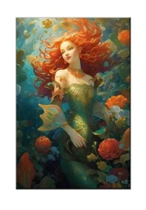 Mermaid Beautiful Fantasy Oil Painting Printed On Canvas-Home Art Wall Decor - Picture 1 of 8