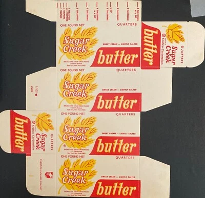 Caja de mantequilla Sugar Creek vintage roja, blanca, amarilla años 60 Nueva York, Nueva York Nuevo de Lote Antiguo Foto 1 de 2