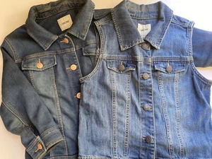 LOT of 2 Girls' Cherokee Blue Denim Jean Jacket & Vest Sz XL 14/16 Button Front - Picture 1 of 12