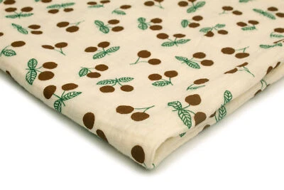 Baumwoll bedruckter Musselin Stoff Double Gauze, Kirschen auf Ecru 50 x 130 cm - Bild 1 von 4