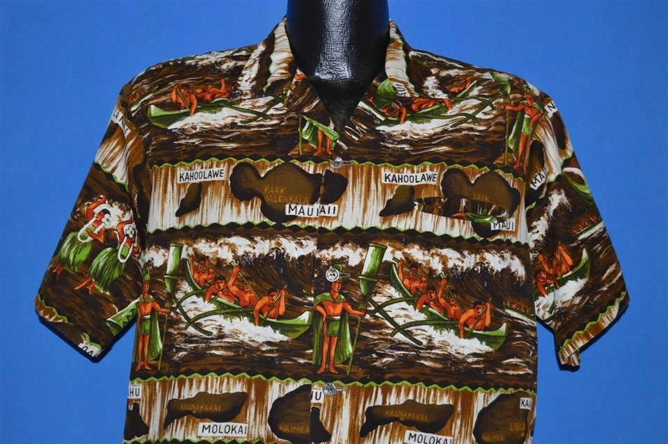 CAMISA HULA GRANDE VINTAGE AÑOS 60 ALOHA HAWAIANA NATIVA ESTABILIGGER MAUI KAHOOLAWE L Foto 1 de 4