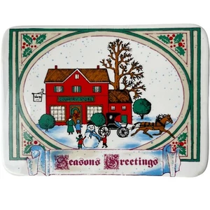 Inarco Vintage Planter Snowman Scene Poinsettias Seasons Greetings Country Store - Picture 1 of 9