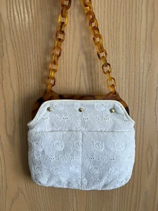 Dee Ocleppo White Eyelet Bag | Lucite Chain | Vintage/Summer/Shabby - Picture 1 of 10