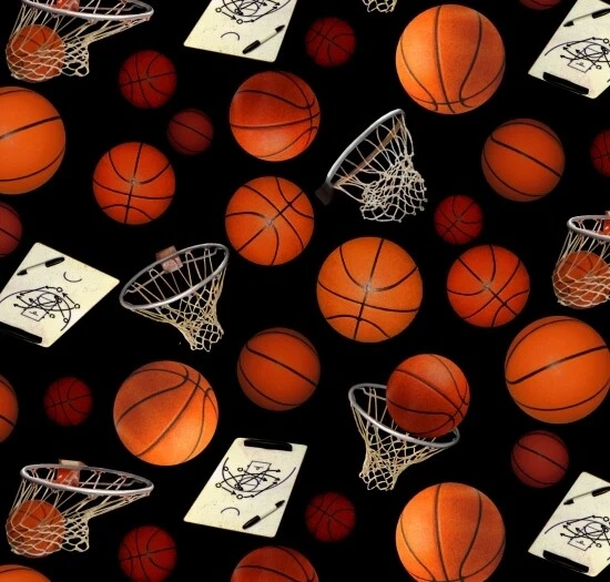 Sports Fabric - Basketball & Net Toss Black - Elizabeth's Studio YARD - Image 1 of 1