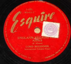 LORD BEGINNER ENGLAND REGAIN THE ASHES b/w NOBODY WANTS OLD 78 RPM E EX GRADE - Picture 1 of 2