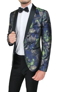ABITO COMPLETO UOMO SARTORIALE NERO DAMASCATO ELEGANTE IN RASO SMOKING CERIMONIA - Foto 1 di 5